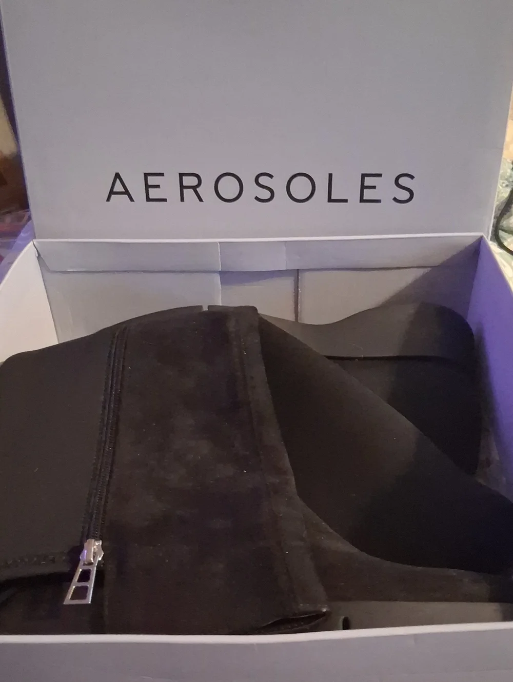 AEROSOLES Black Suede Wedge Ankle Boots with Side Zip
